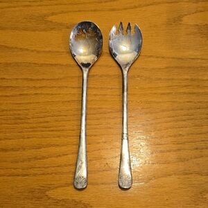 Vintage W.A. Italy Gold Plated Silver Plated Salad Serving Set 9-1/4"